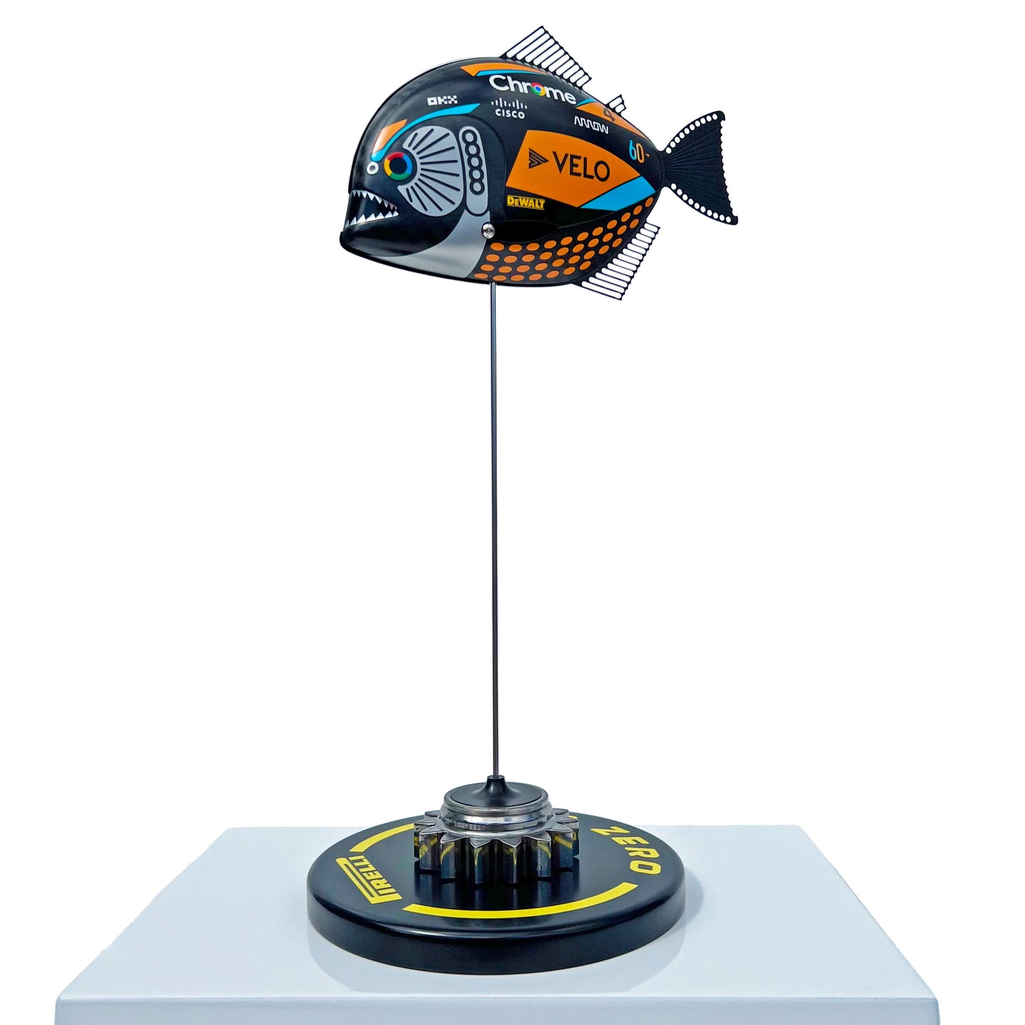 Carbon Fibre Piranha sculpture with 2023 McLaren Formula One Livery.