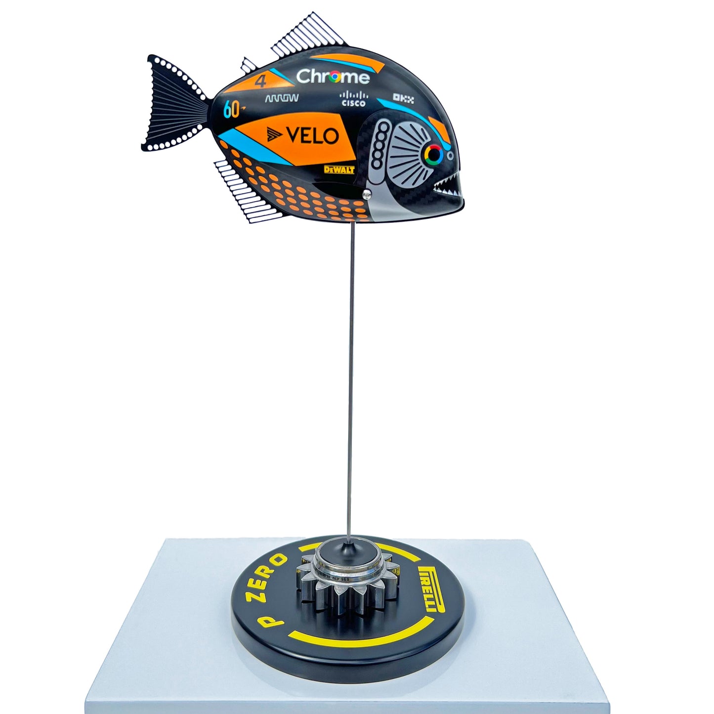 Carbon Fibre Piranha sculpture with 2023 McLaren Formula One Livery.