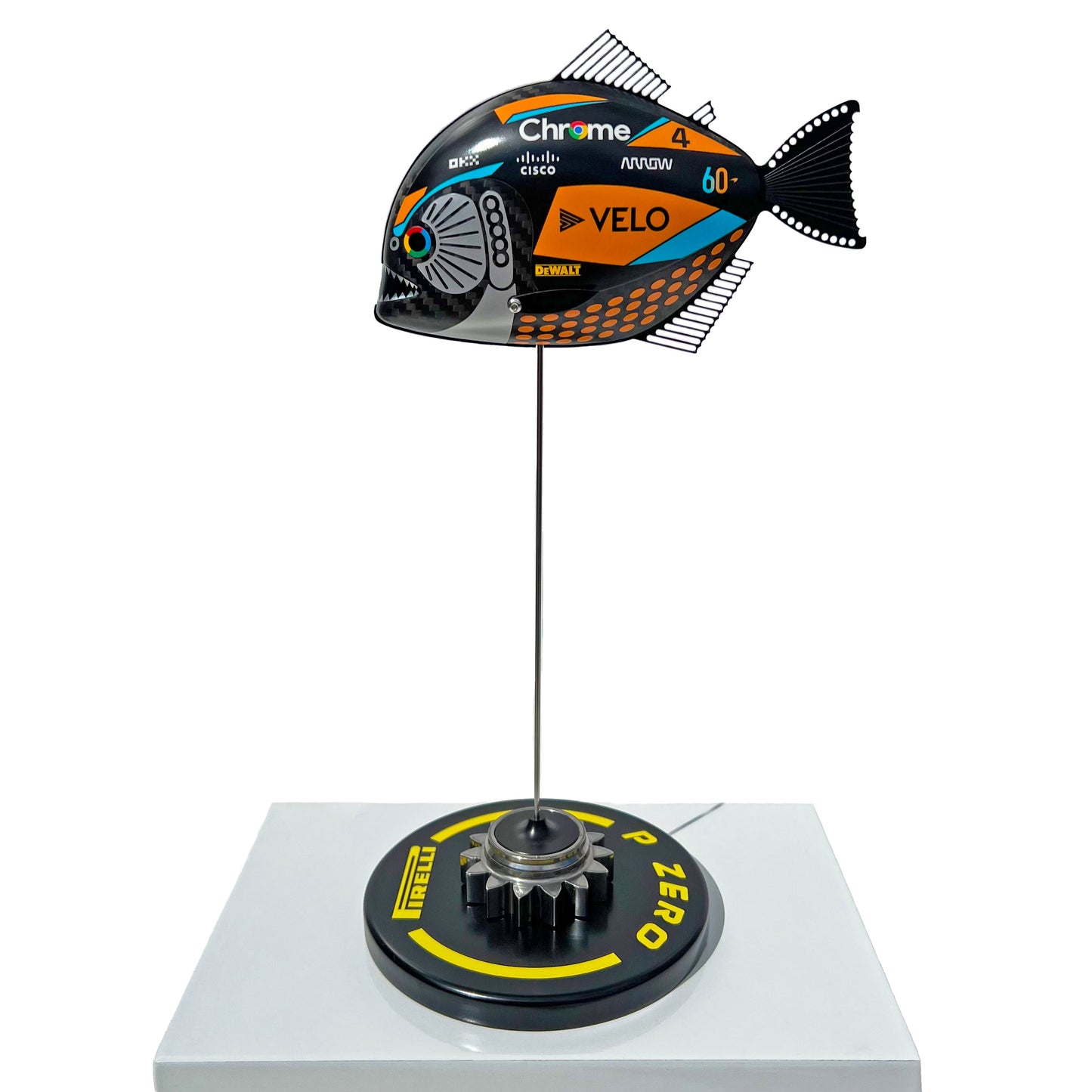 Carbon Fibre Piranha sculpture with 2023 McLaren Formula One Livery.