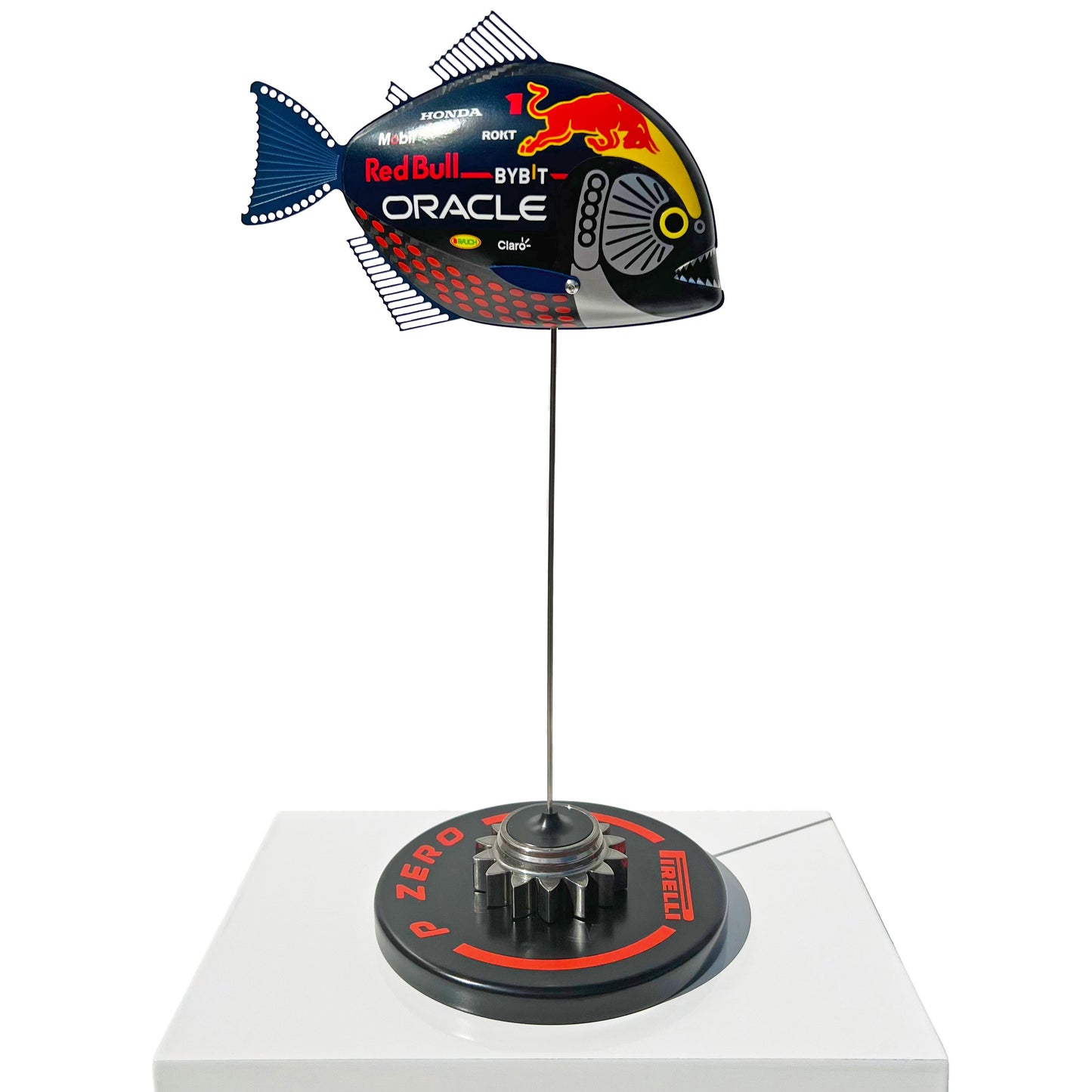 Carbon Fibre Piranha sculpture with 2023 RedBull Racing Formula One Livery.