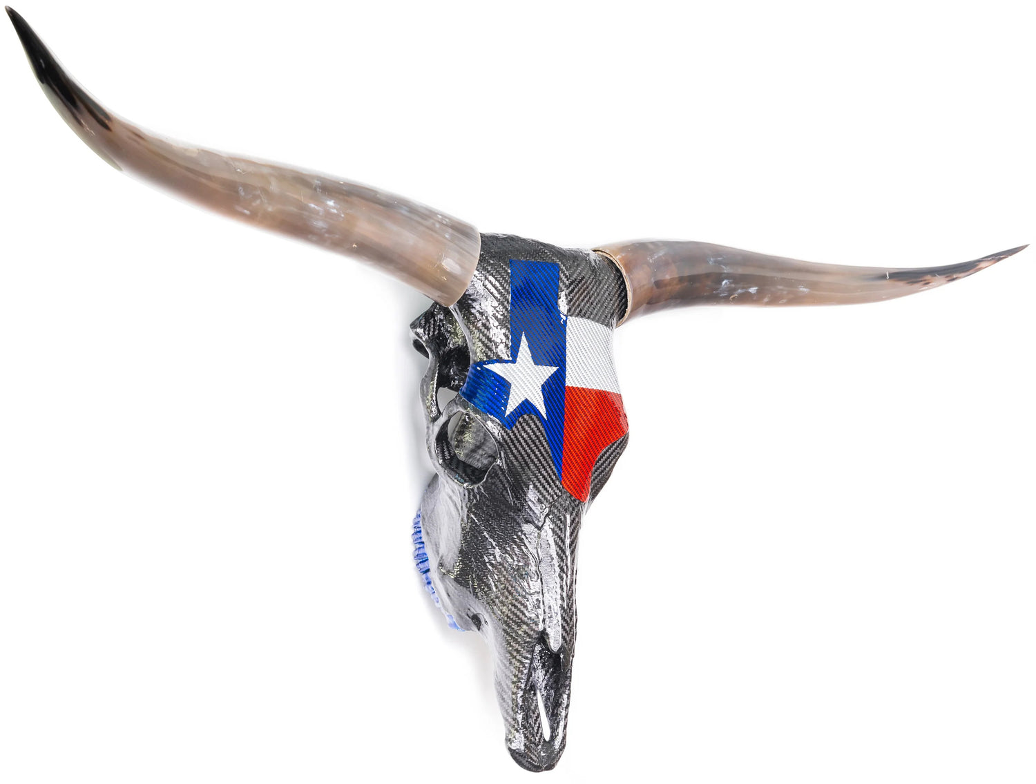 Carbon Fibre Longhorn Steer Skull with Texas Flag