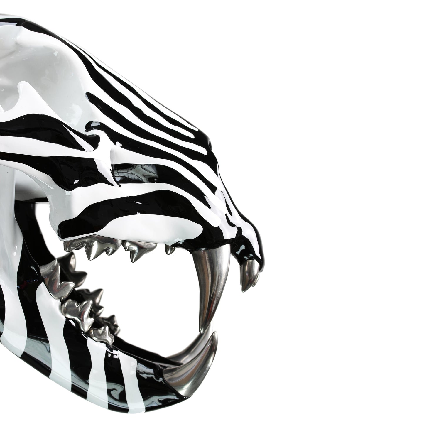 Lion skull with Zebra pattern on a granite base