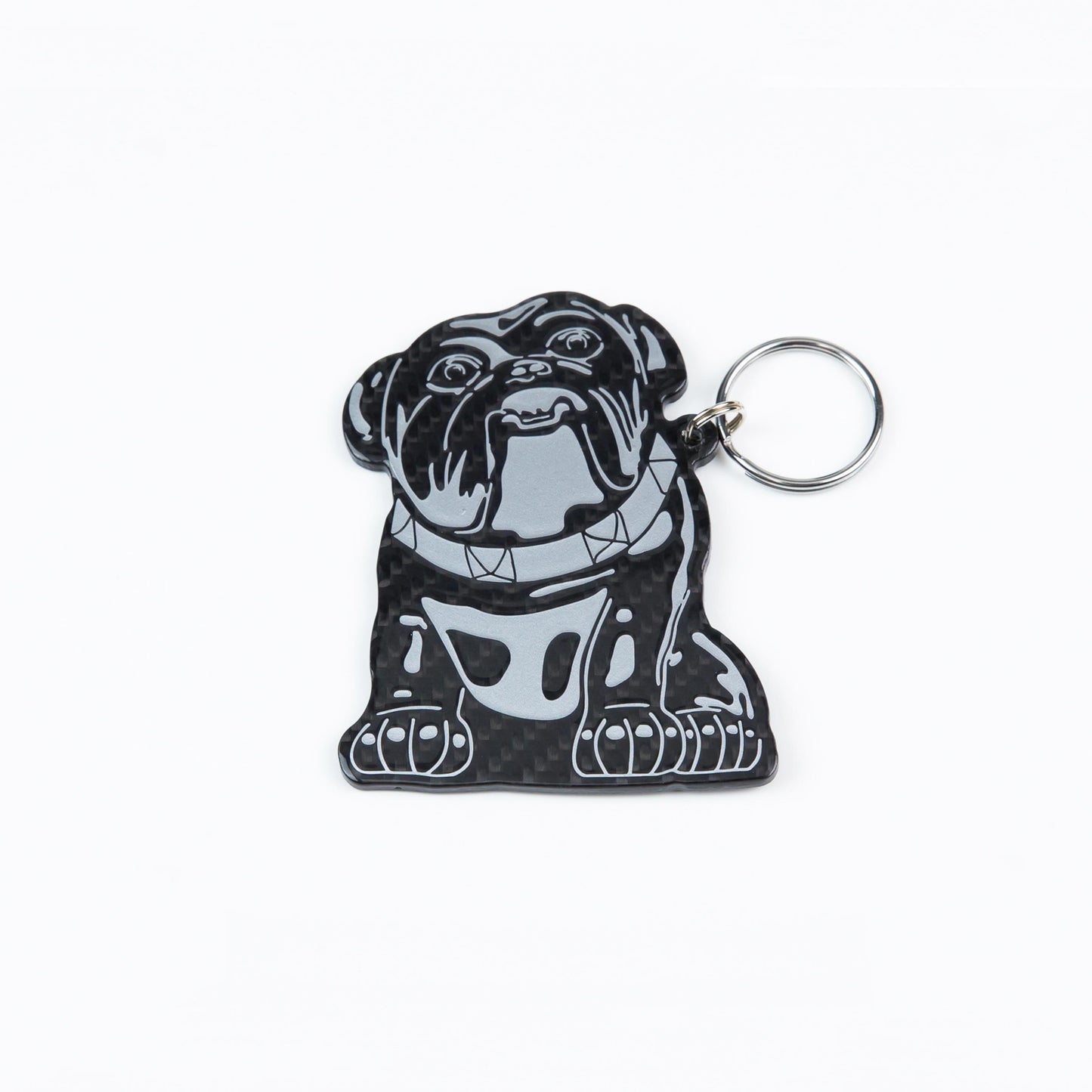 Carbon fibre silver Bulldog keyring