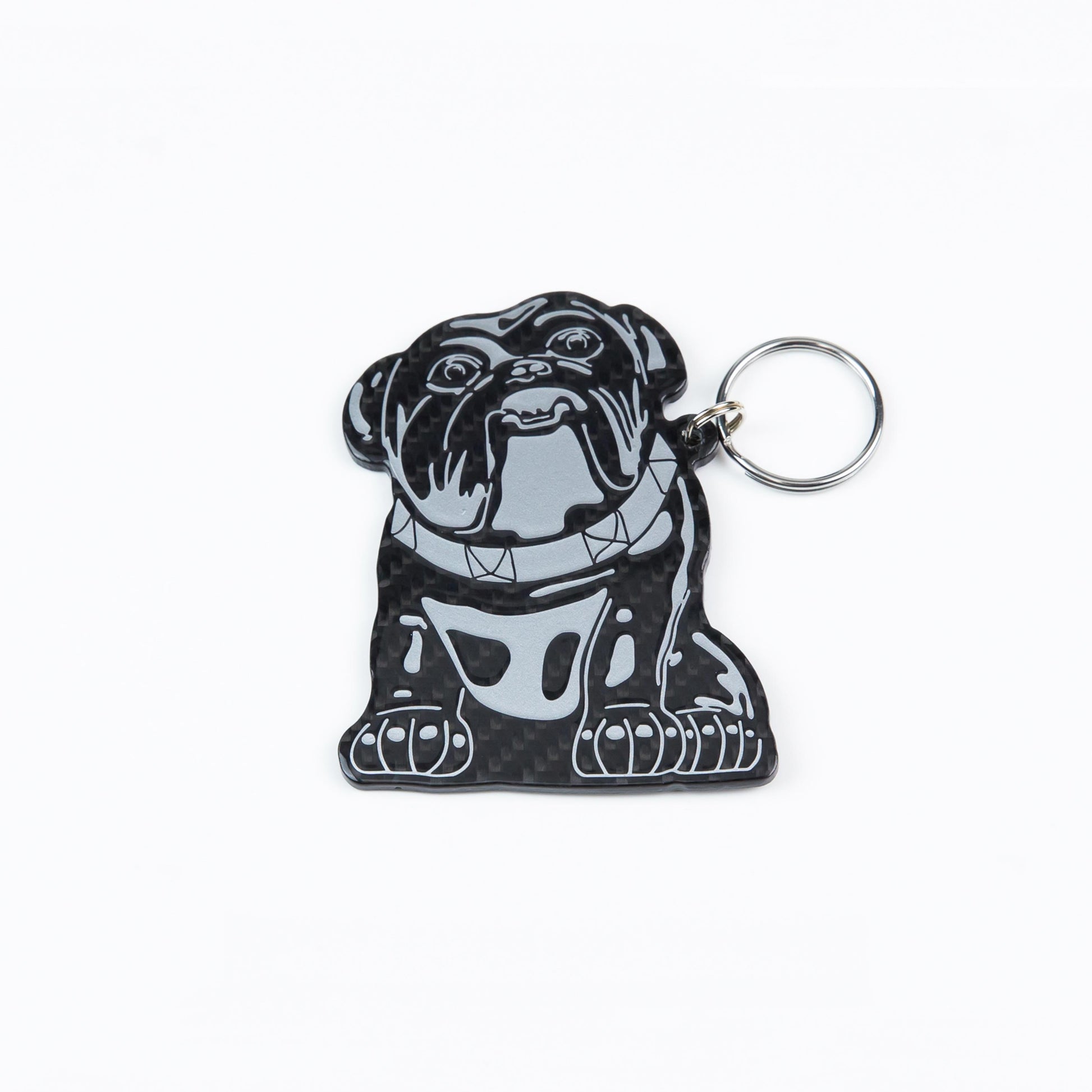 Carbon fibre silver Bulldog keyring