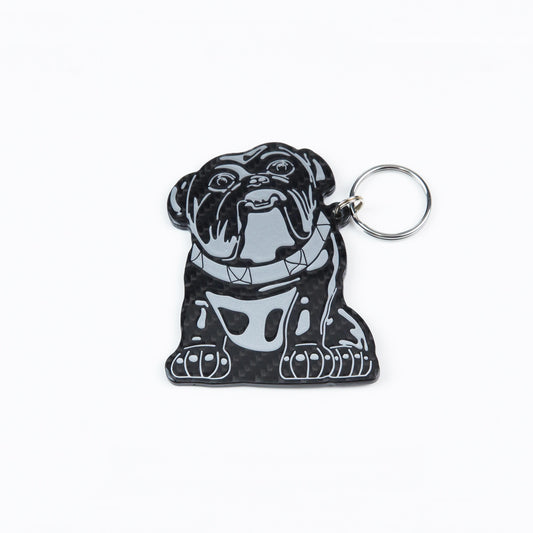 Carbon fibre silver Bulldog keyring
