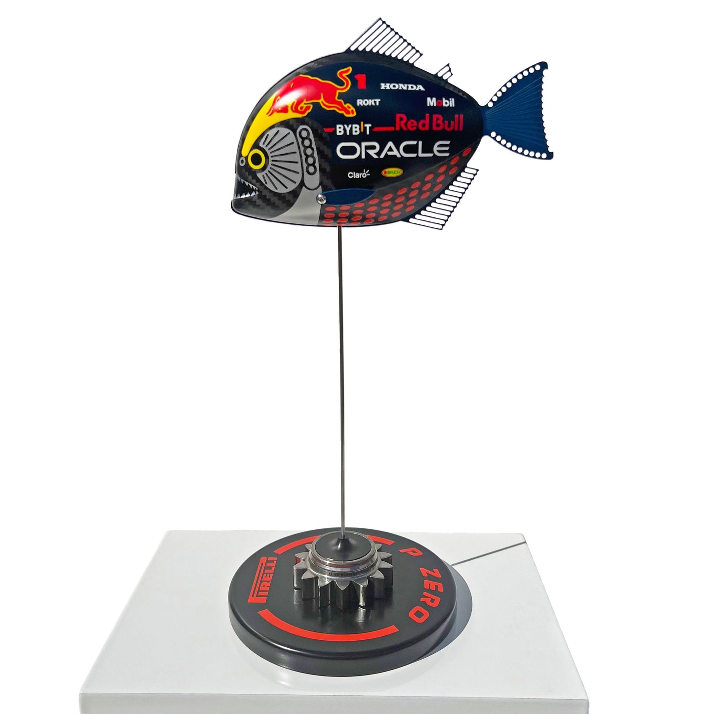 Carbon Fibre Piranha sculpture with 2023 RedBull Racing Formula One Livery.