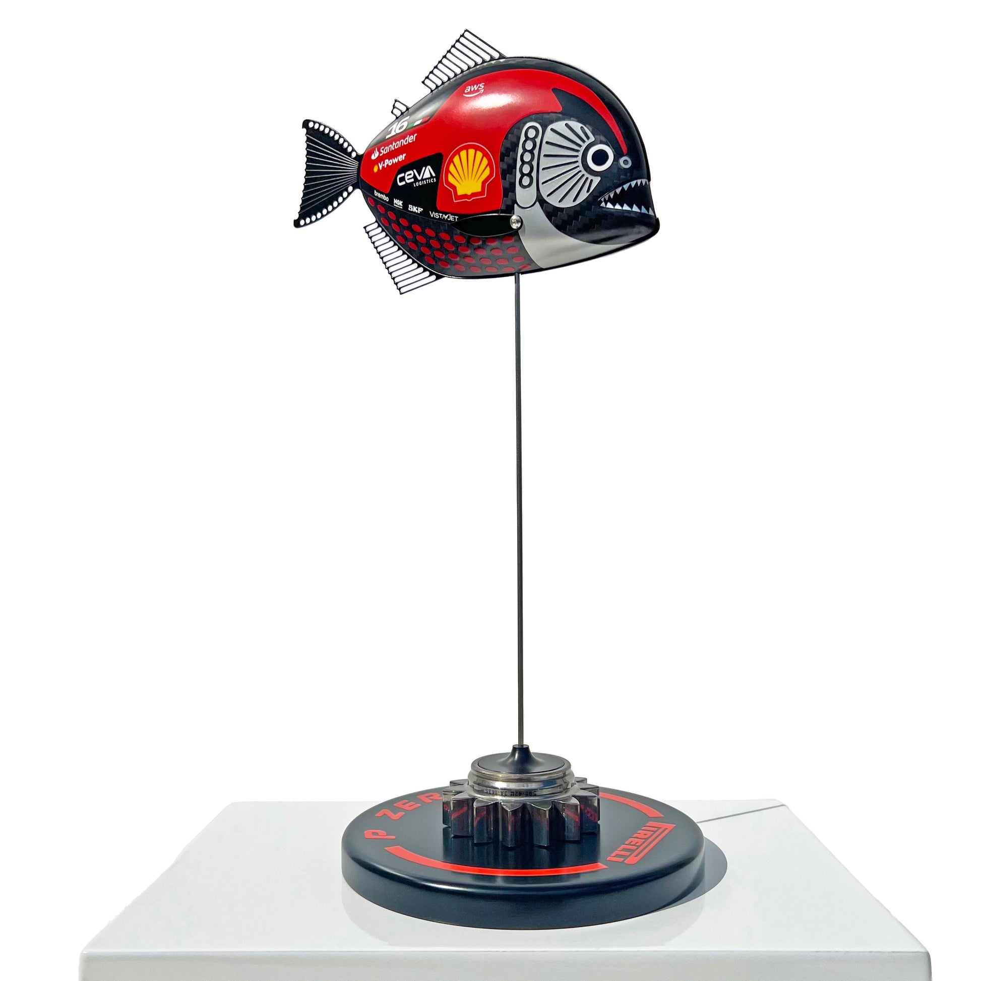 Carbon Fibre Piranha sculpture with 2023 Ferrari Formula One inspired Livery.