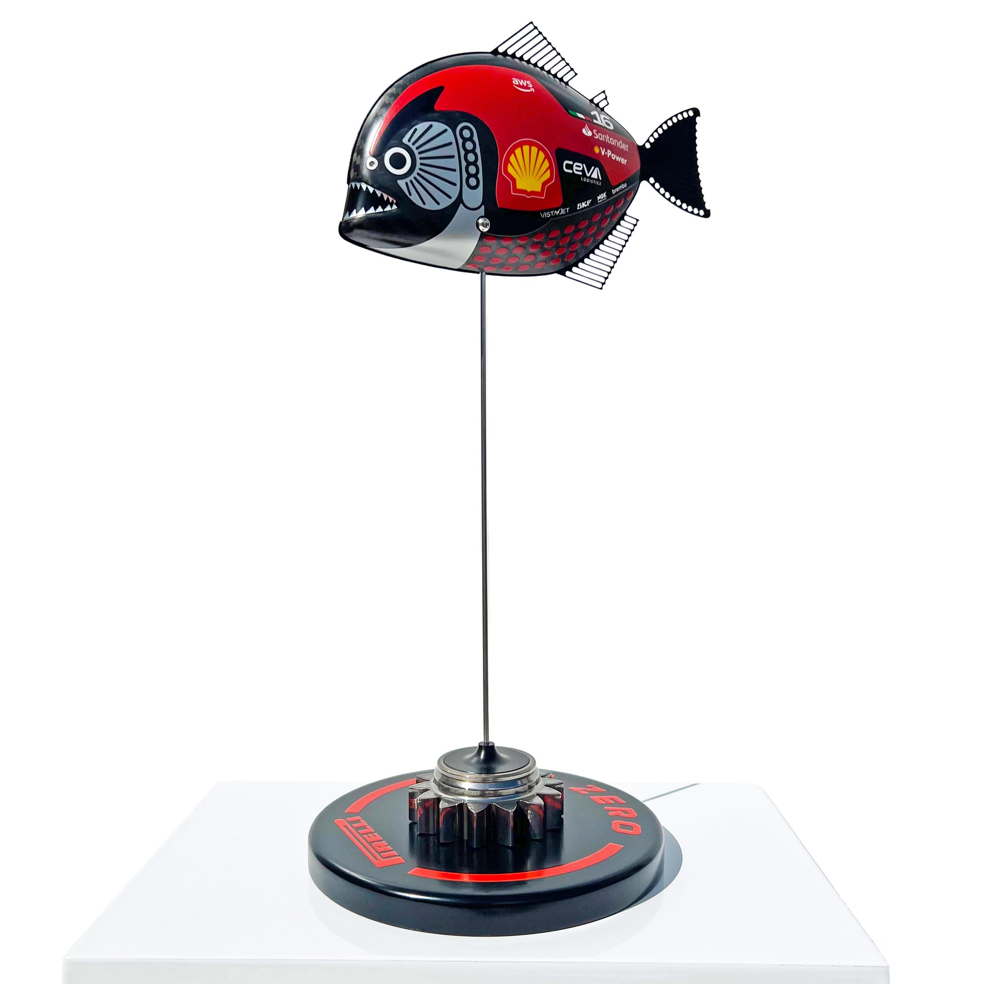 Carbon Fibre Piranha sculpture with 2023 Ferrari Formula One inspired Livery.