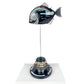 Carbon Fibre Piranha Fish with 2024 Mercedes F1 Livery on white Pirelli base with F1 wheel nut