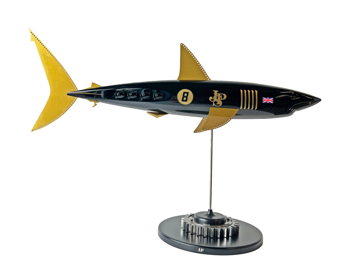 Carbon Fibre Mako Shark Pup with gold fins and JPS Racing Livery