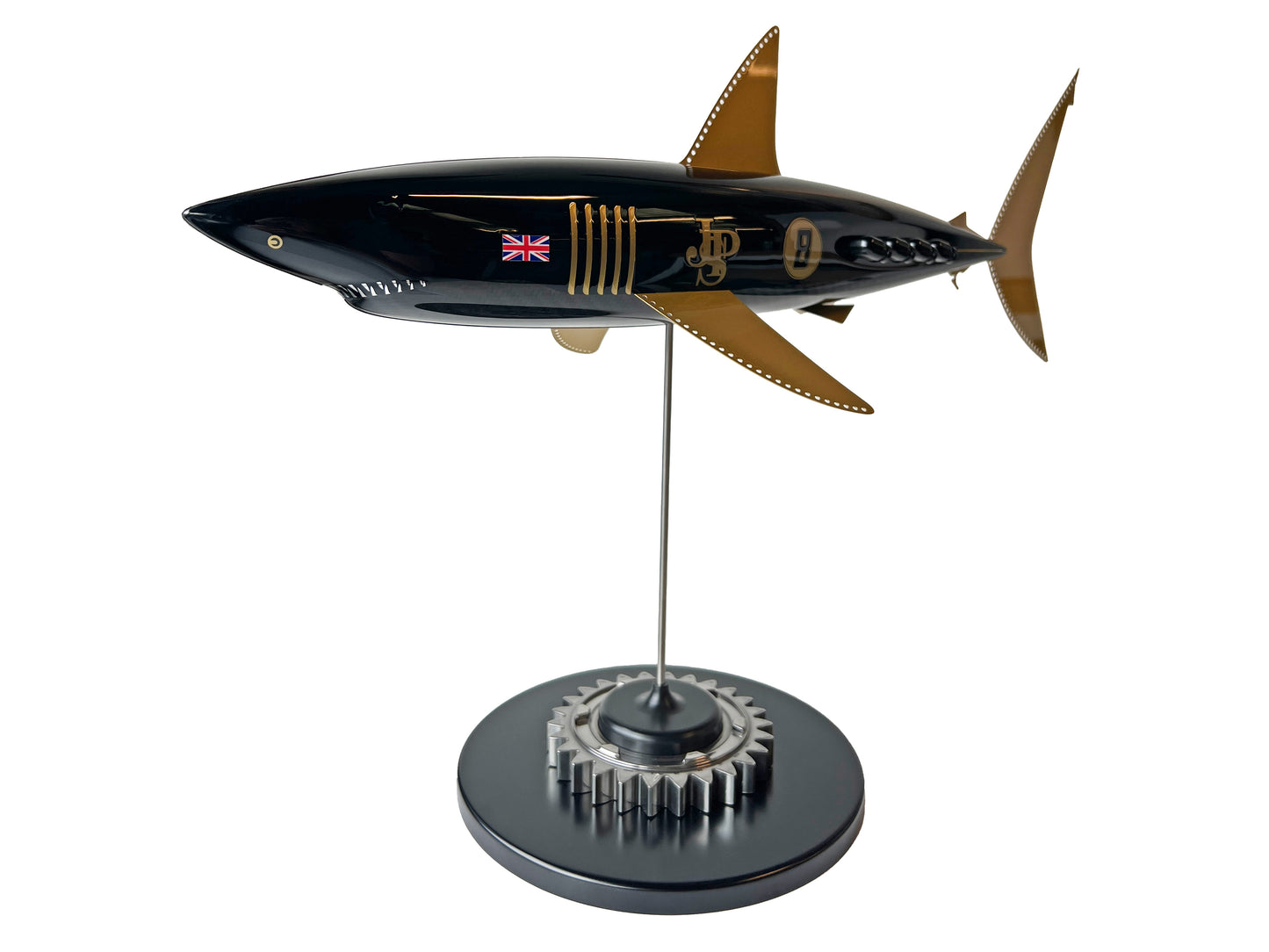 Carbon Fibre Mako Shark Pup with gold fins and JPS Racing Livery