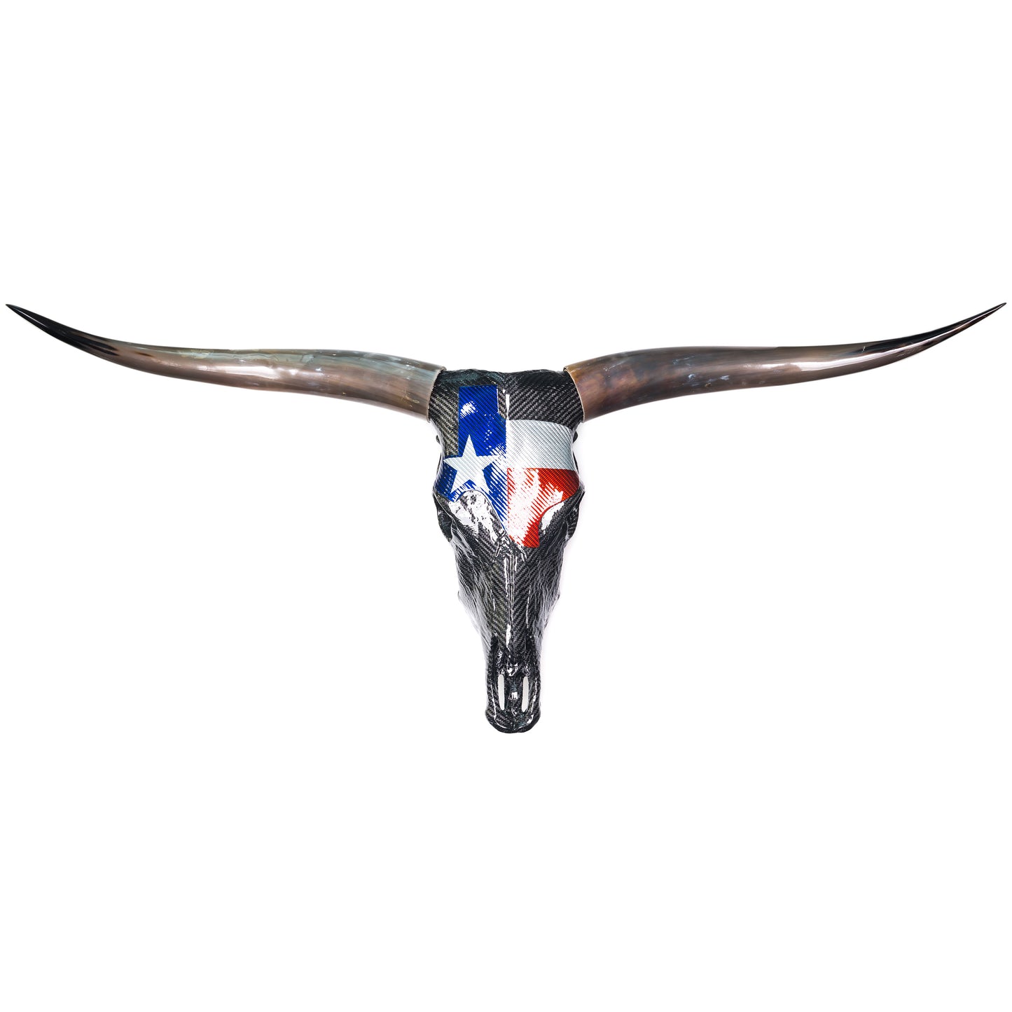 Carbon Fibre Longhorn Steer Skull with Texas Flag