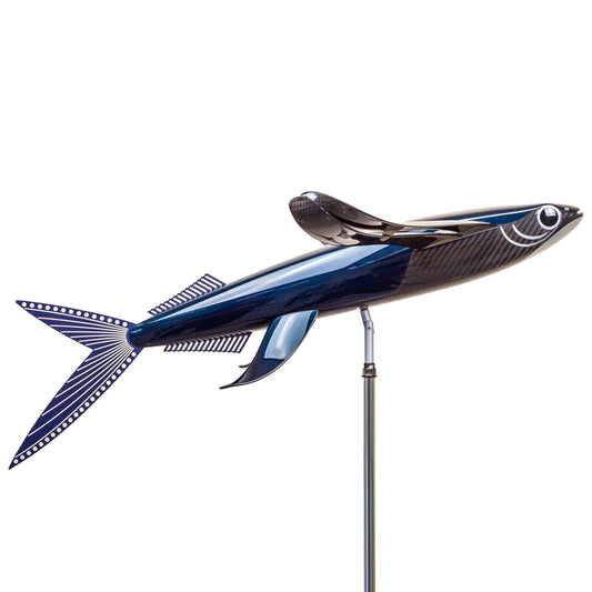 Carbon fibre Flying Fish sculpture with blue tint 
