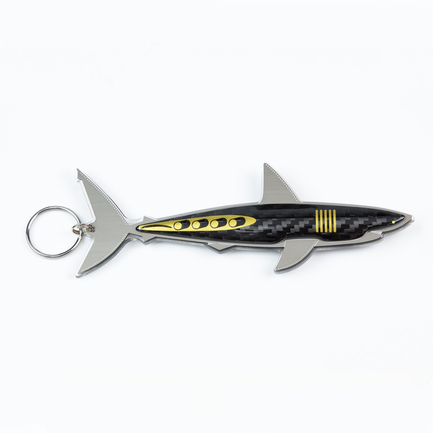 Gold carbon fibre Mako Shark keyring