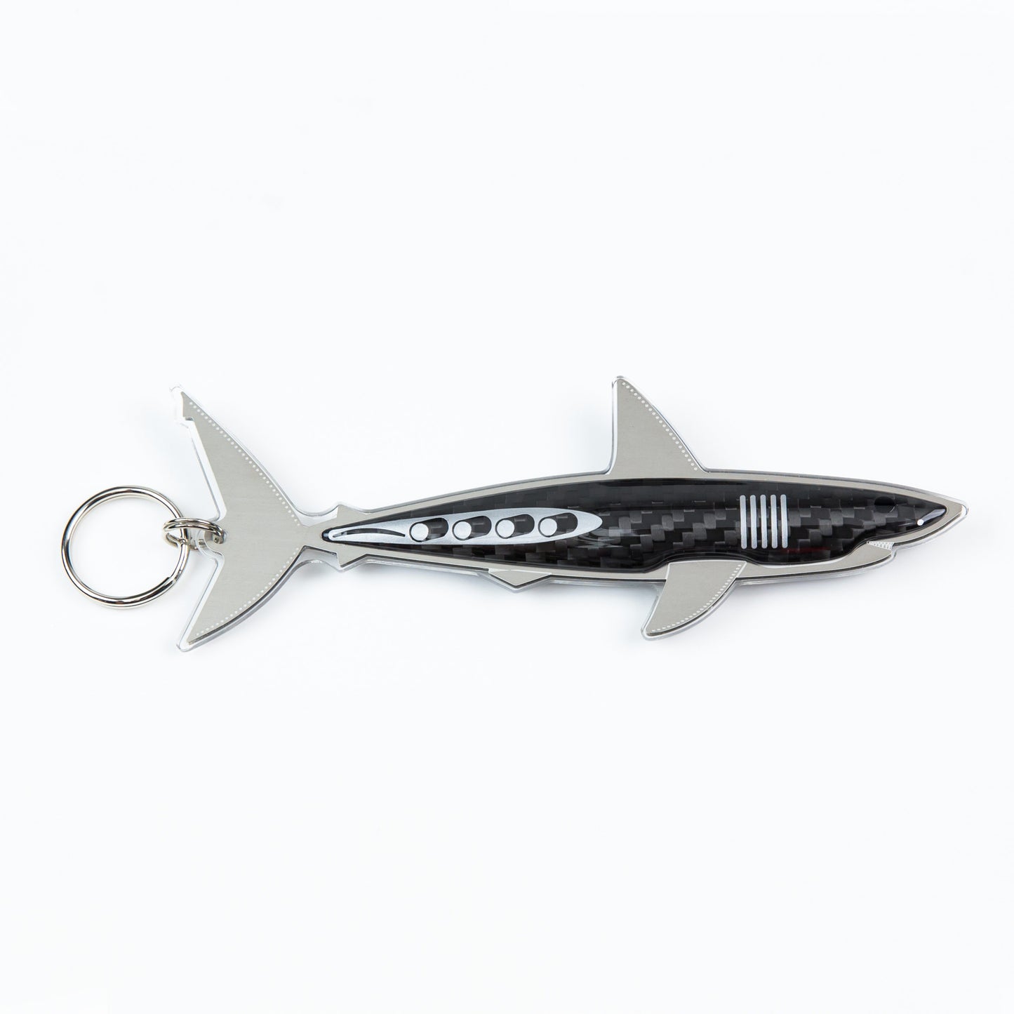 Silver carbon fibre Mako Shark keyring