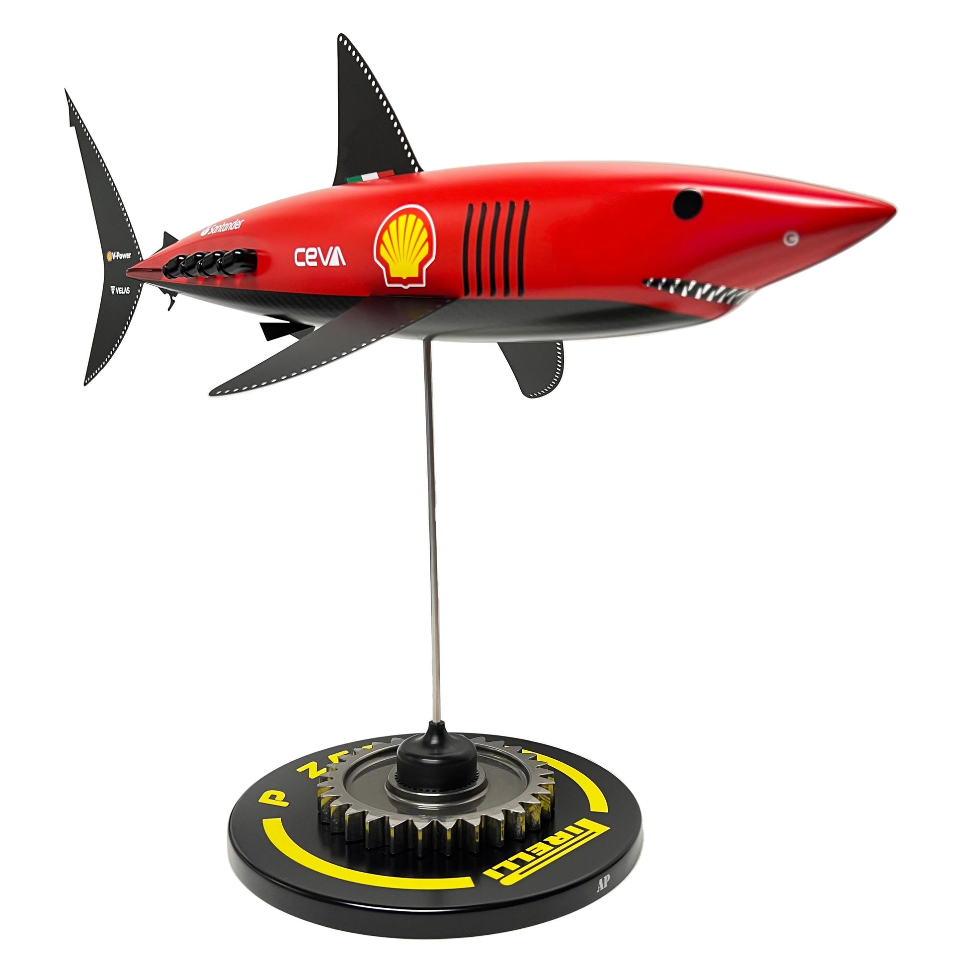Carbon fibre Mako Shark with Ferrari F1 livery on a black base with F1 gear