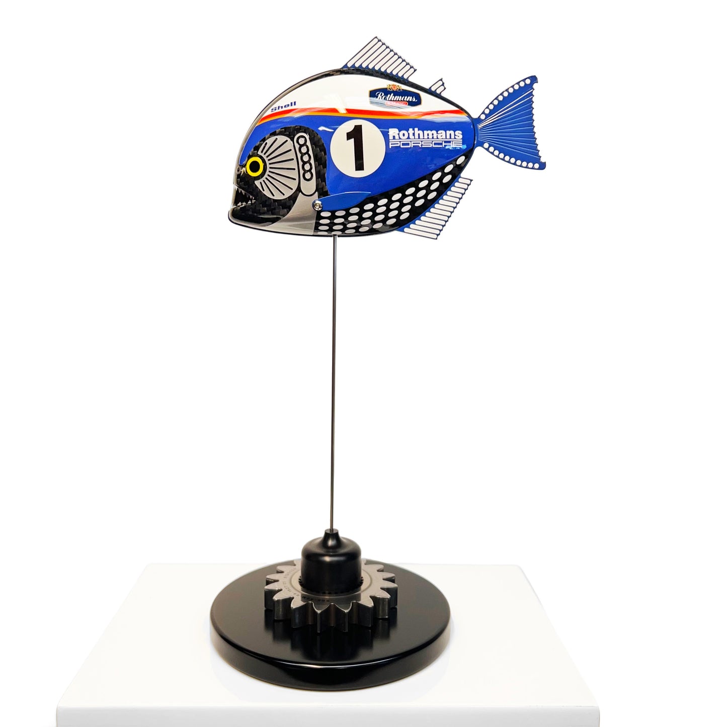 Carbon fibre Piranha with Rothmans Porsche livery on a black base with F1 gear